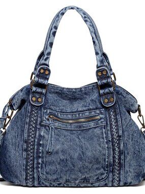 Designer Denim Handbags for Women Hobo Tote Bag Crossbody Denim Purses Blue Jean